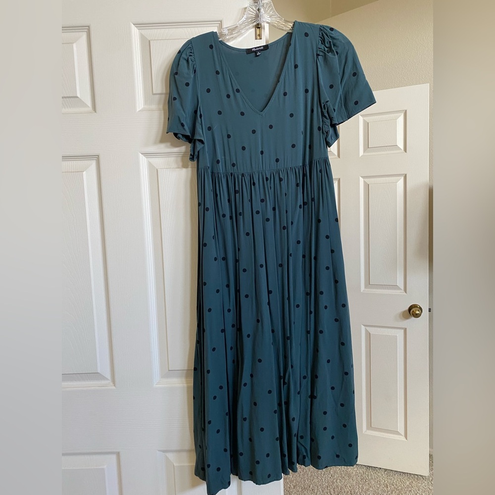 Madewell Dress - blueish green polka dot - Medium